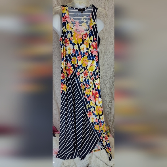Melissa Paige Dresses & Skirts - Melissa Paige Knit Floral Stripe Maxi Dress blur while red. Size L. NWOT